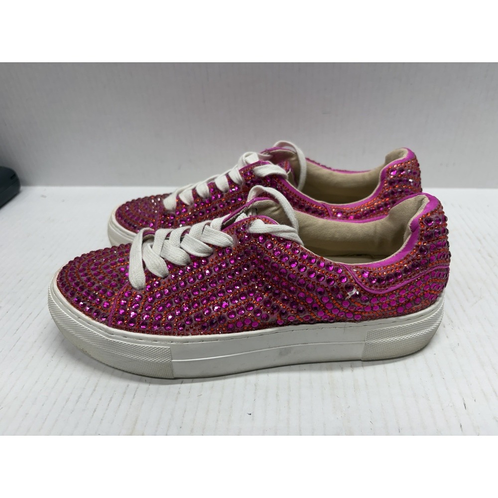 Betsey Johnson Sidny Platform Women's 7 Fuschia Rhinestone Sneakers EUC